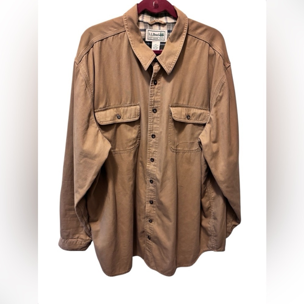 L.L. Bean Flannel-Lined Hurricane Shirt Shacket XXL-Tall Brown Flap Pockets